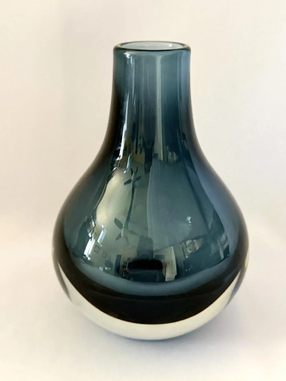 Krosno Poland Handblown Art Glass Vase Smokey Blue & Clear Sommerso Style 6